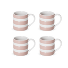 Four pink and white Cornishware striped mugs 