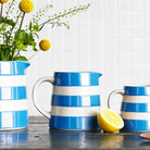 Dreadnaught blue and white striped ceramic jugs Cornishware